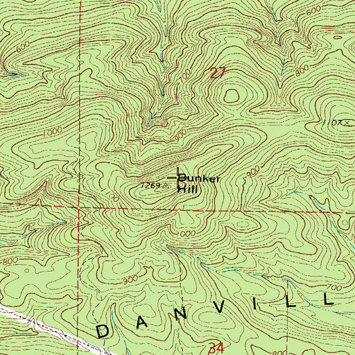 Topographic Map of Bunker Hill, AR