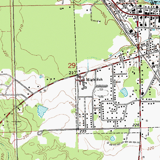 Topographic Map of Monticello High School, MS