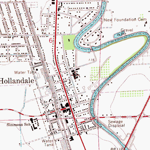 Topographic Map of Hollandale School (historical), MS