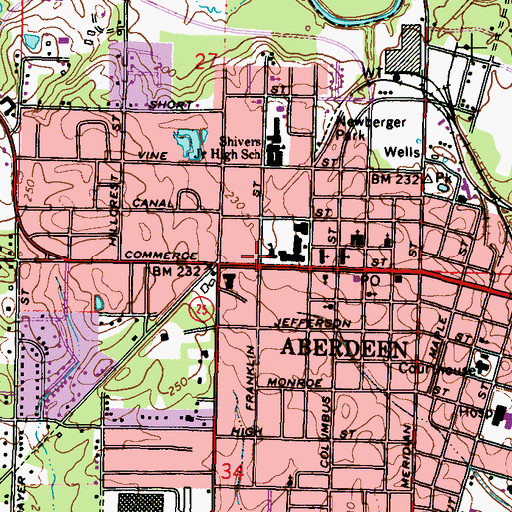 Topographic Map of Aberdeen Elementary School, MS