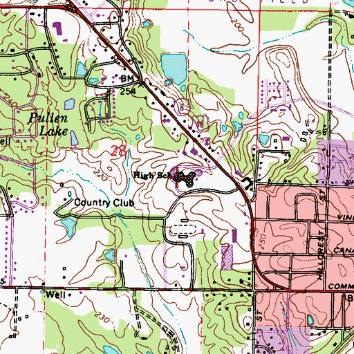 Topographic Map of Aberdeen High School, MS