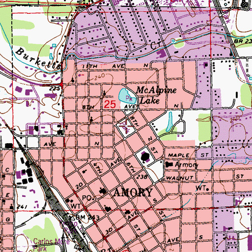 Topographic Map of Amory Elementary School, MS