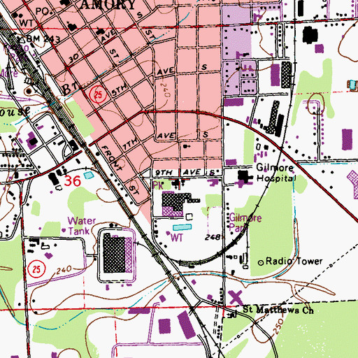 Topographic Map of Amory First Seventh Day Adventist Church, MS