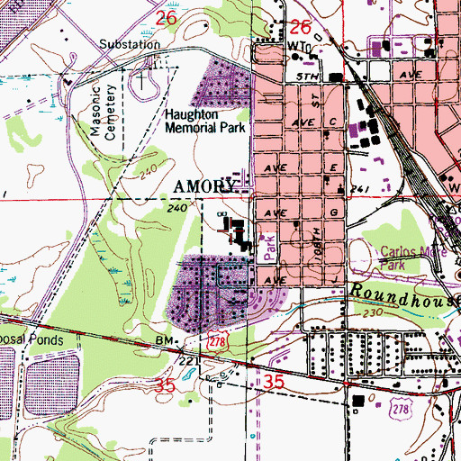 Topographic Map of Amory West Elementary School, MS