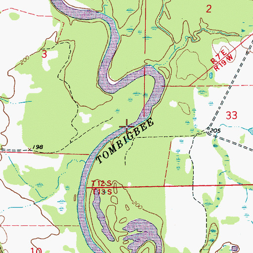 Topographic Map of Bells Ferry (historical), MS