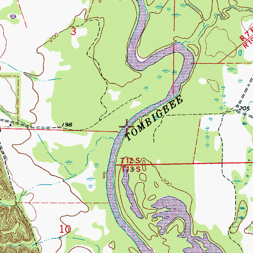Topographic Map of Cotton Gin Ferry (historical), MS