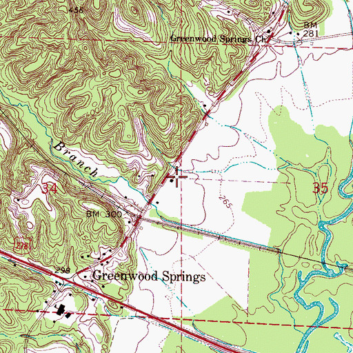 Topographic Map of Greenwood Springs Baptist Church, MS