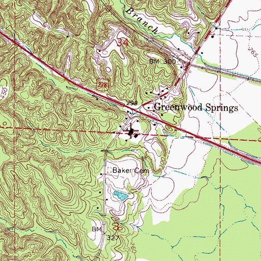 Topographic Map of Greenwood Springs School, MS