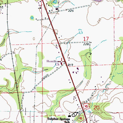 Topographic Map of Hamilton Baptist Church, MS