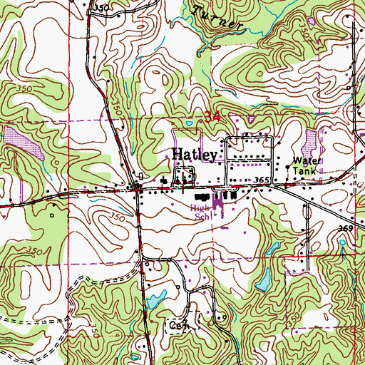 Topographic Map of Hatley Church of Christ, MS