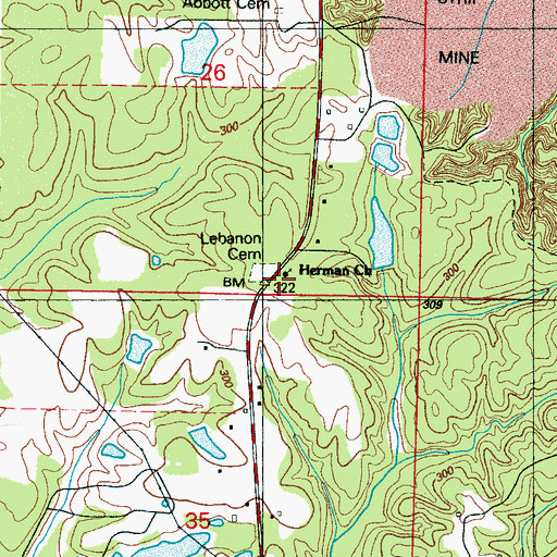 Topographic Map of Lebanon School (historical), MS
