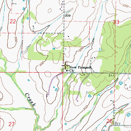 Topographic Map of New Prospect Cemetery, MS