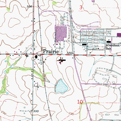 Topographic Map of Prairie School, MS