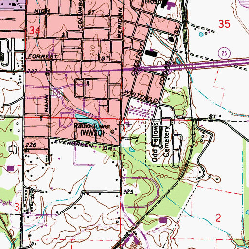Topographic Map of Southside Baptist Church, MS