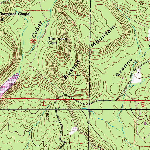 Topographic Map of Busted Mountain, AR