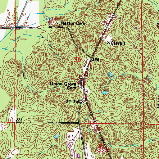 Topographic Map of Union Grove Primitive Baptist Church, MS