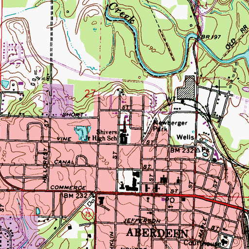 Topographic Map of Vine Street Elementary School, MS