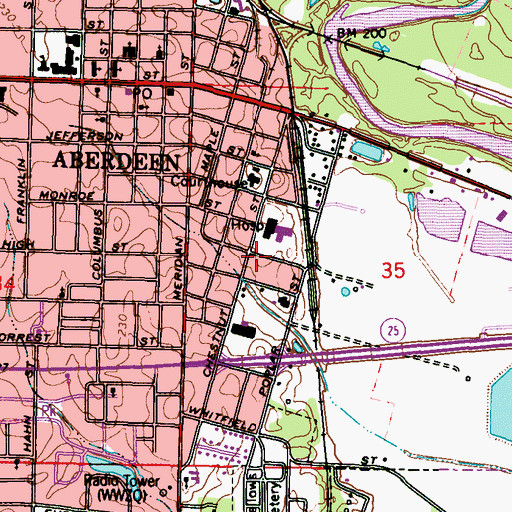 Topographic Map of Westminster Presbyterian Church, MS