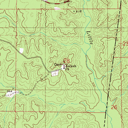 Topographic Map of Antioch Cemetery, MS