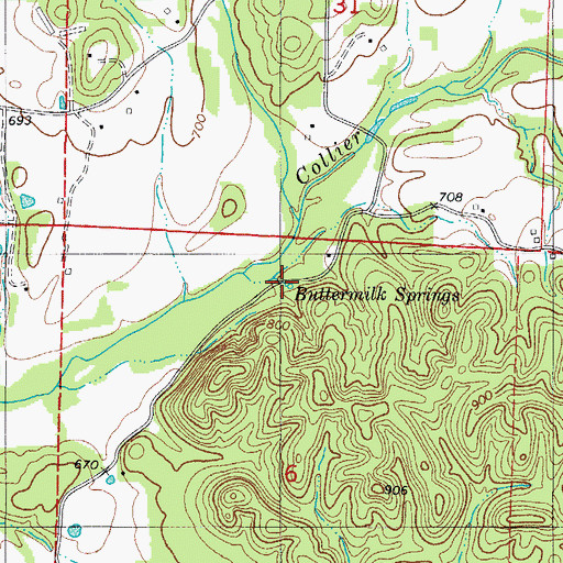 Topographic Map of Buttermilk Springs, AR