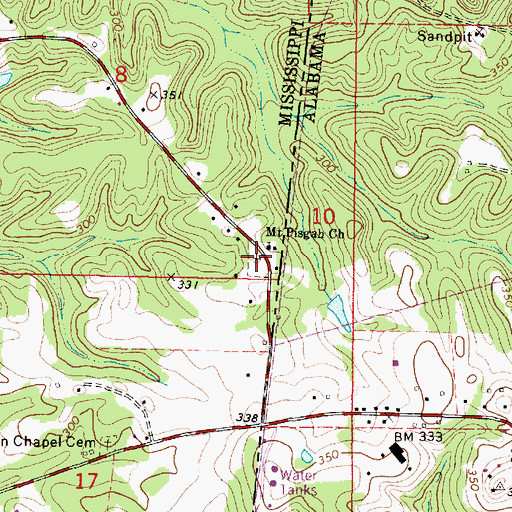 Topographic Map of Mount Pisgah Cemetery, MS
