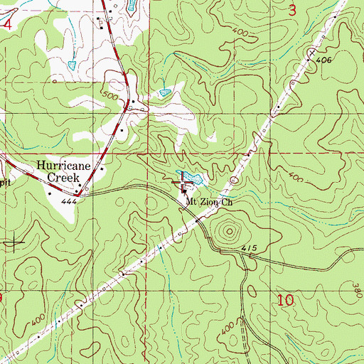 Topographic Map of Mount Zion Cemetery, MS