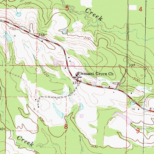Topographic Map of Pleasant Grove Cemetery, MS