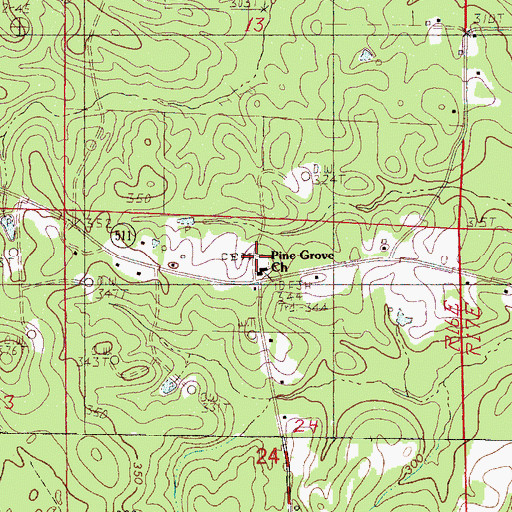 Topographic Map of Pine Grove Cemetery, MS