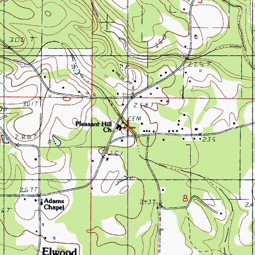 Topographic Map of Pleasant Hill Cemetery, MS