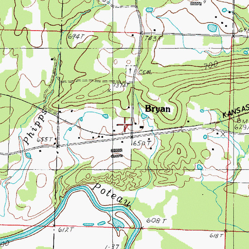 Topographic Map of Bryan, AR