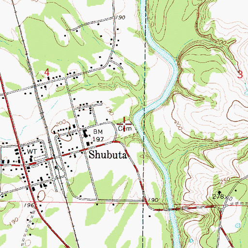 Topographic Map of Shubuta Cemetery, MS