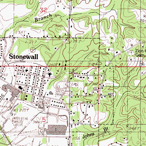 Topographic Map of Stonewall Cemetery, MS