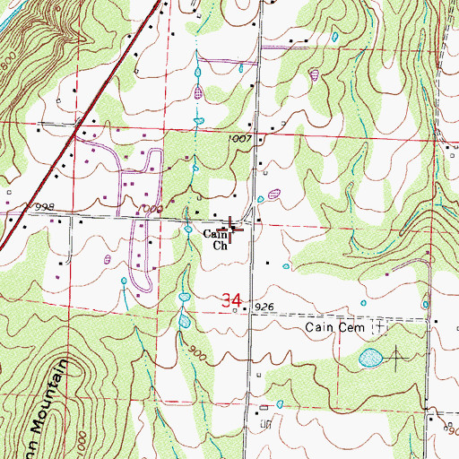 Topographic Map of Cain Church, AR