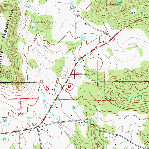 Topographic Map of Calvary Church, AR