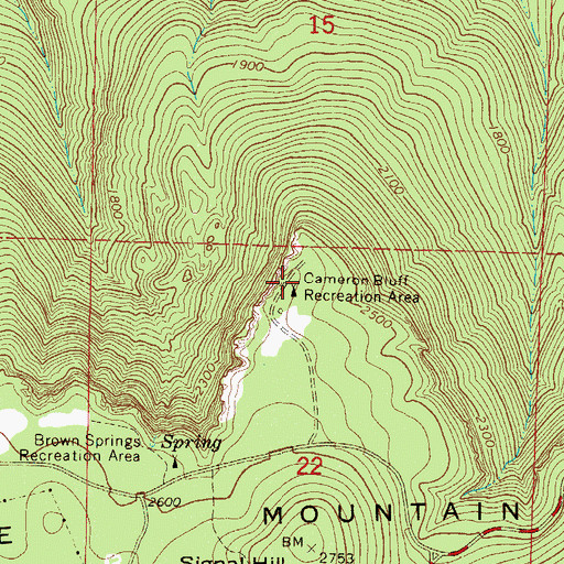 Topographic Map of Cameron Bluff Recreation Area, AR
