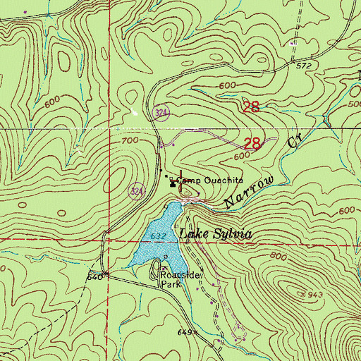 Topographic Map of Camp Ouachita, AR