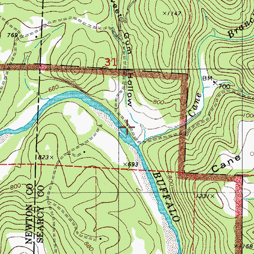 Topographic Map of Cane Branch, AR