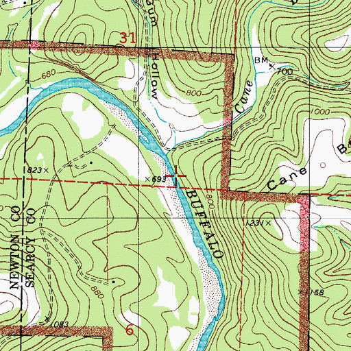 Topographic Map of Cane Branch School, AR