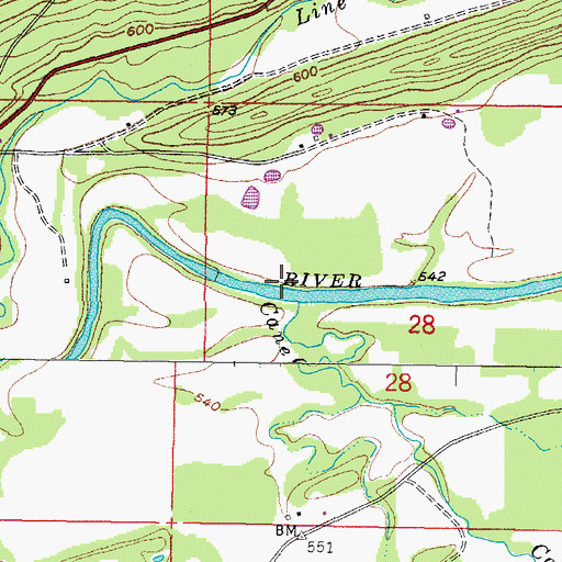 Topographic Map of Cane Creek, OK