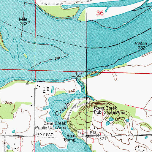 Topographic Map of Cane Creek, AR