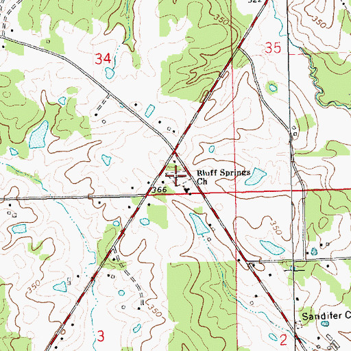 Topographic Map of Bluff Springs Cemetery, MS