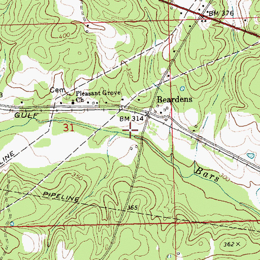 Topographic Map of Charles Young Cemetery, MS