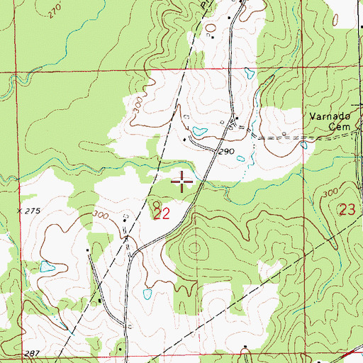 Topographic Map of Simmons Cemetery, MS