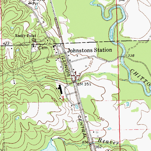 Topographic Map of Johnstons Station Cemetery, MS