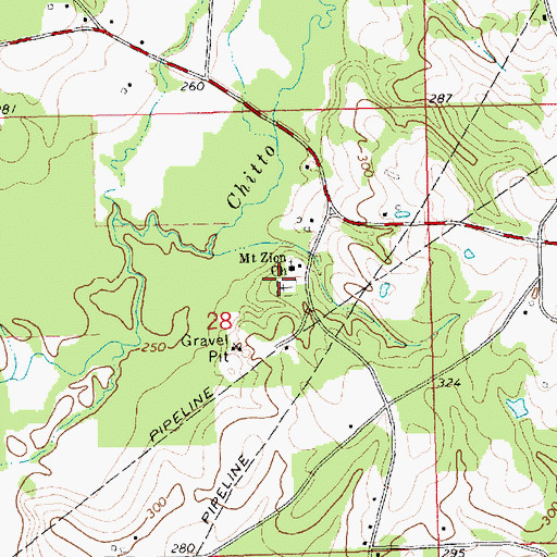 Topographic Map of Mount Zion Cemetery, MS
