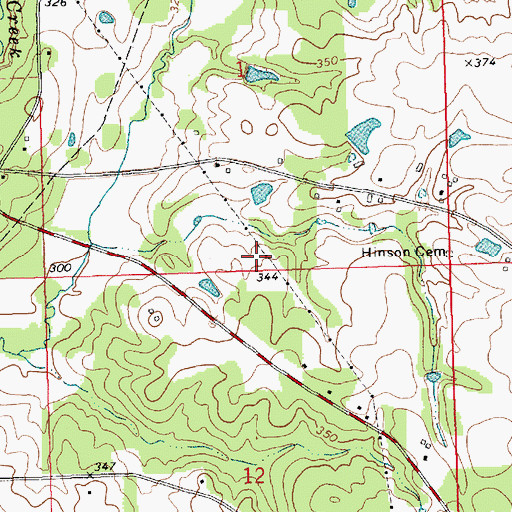 Topographic Map of Mullens Cemetery, MS