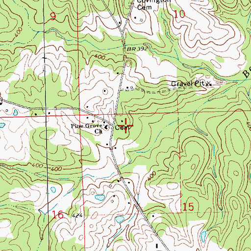 Topographic Map of Pine Grove Cemetery, MS