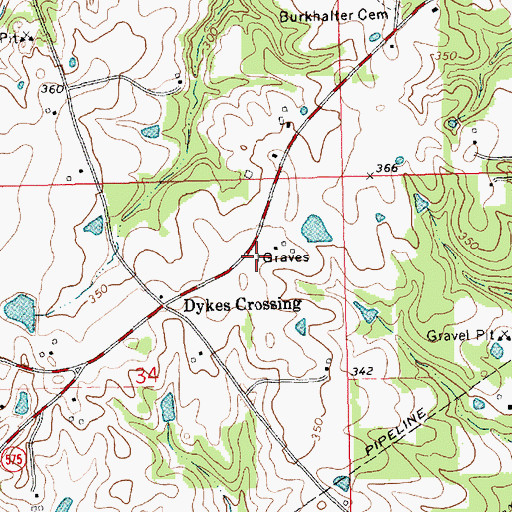 Topographic Map of Hall Cemetery, MS