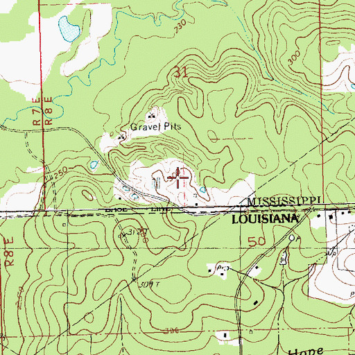 Topographic Map of Tate Cemetery, MS