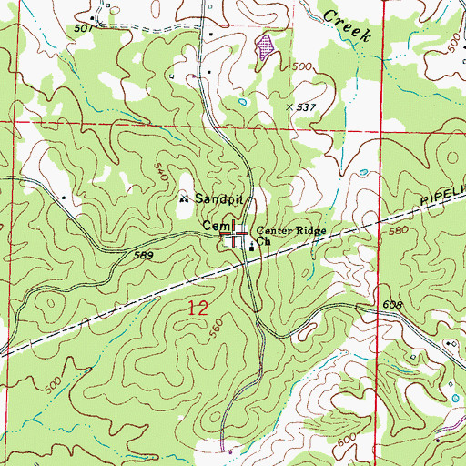 Topographic Map of Center Ridge Cemetery, MS